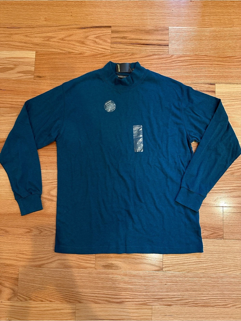 St. John's Bay Men's Long Sleeve Mock Neck Cotton Shirt Teal Blue Sz Large NWT